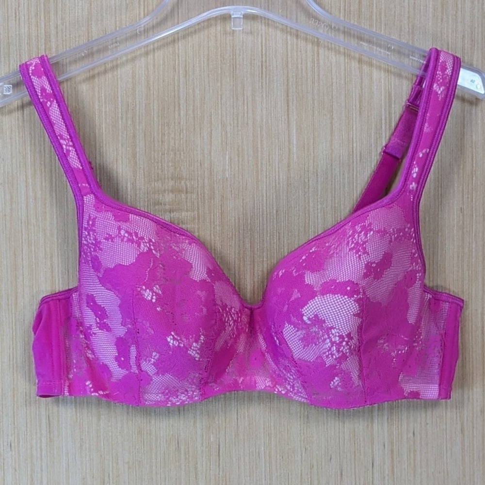 Cacique Pink Floral Lace Underwire Bra‎ 40C Magenta Padded Adjustable Straps